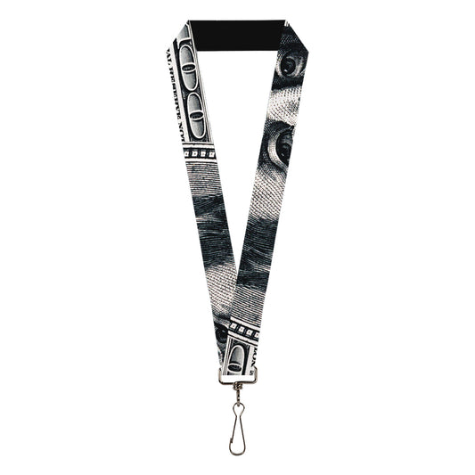 Lanyard - 1.0" - 100 Dollar Bill CLOSE-UP White Black