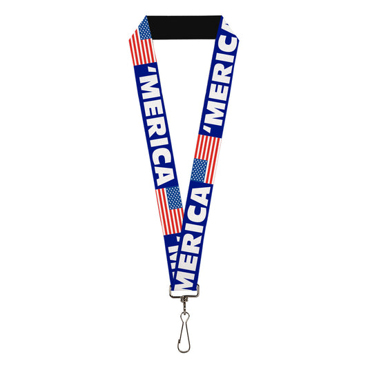 Lanyard - 1.0" - MERICA US Flag Blue White Red
