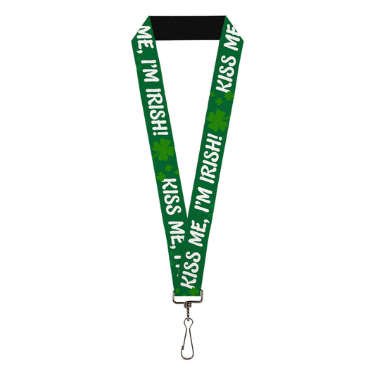 Lanyard - 1.0" - KISS ME, I'M IRISH! Clovers Green White