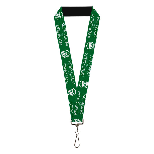 Buckle-Down Lanyard - KEEP CALM AND DRINK ON/Beer Green/White