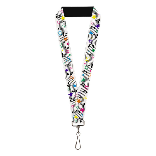 Lanyard - 1.0" - Music Notes Stars White Black Multi Color