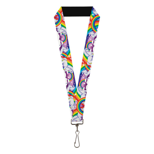 Lanyard - 1.0" - Unicorns in Rainbows w Sparkles Purple