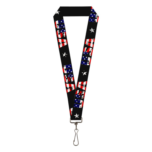 Lanyard - 1.0" - USA w Star Black US Flags