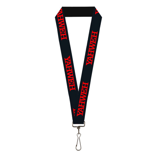 Lanyard - 1.0" - YAHWEH Text Navy Blue Red