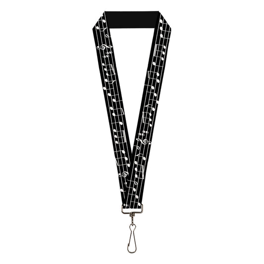 Lanyard - 1.0" - Music Notes Black White