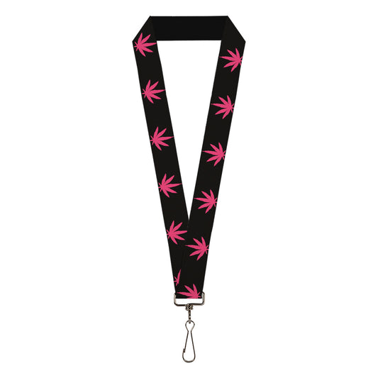 Buckle-Down Lanyard - Marijuana Leaf Repeat Black/Pink
