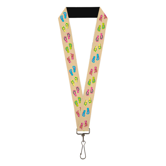 Lanyard - 1.0" - Tropical Flip Flops Tan Multi Color