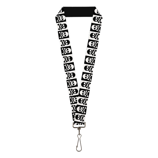 Lanyard - 1.0" - Skull & Cross Bones Blocks Black White White Black