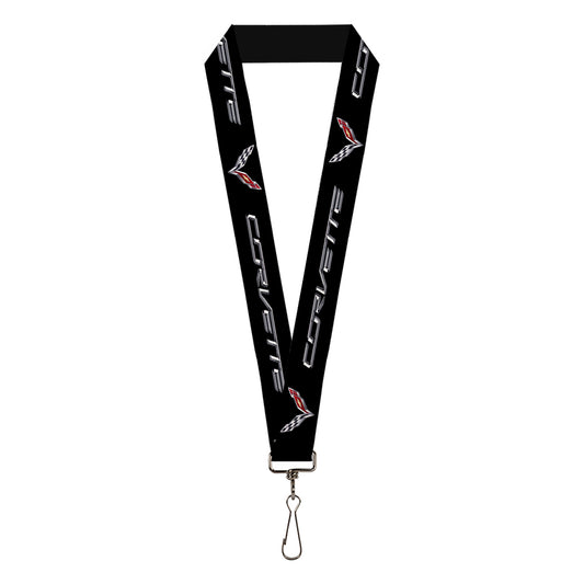 Lanyard - 1.0" - CORVETTE C7 Logo Black Silver Red