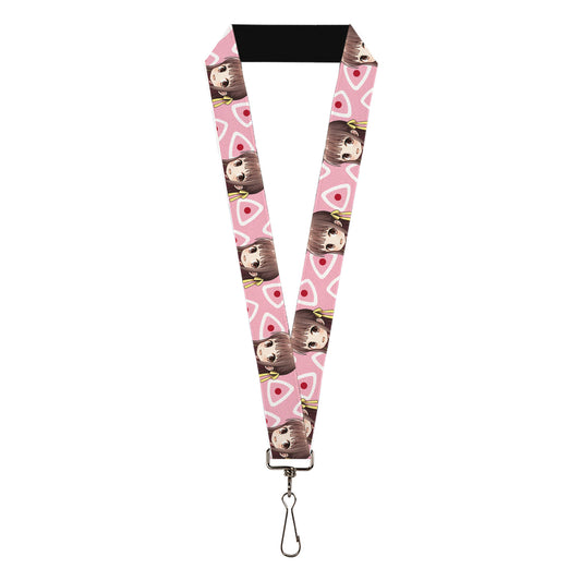 Lanyard - 1.0" - Fruits Basket Chibi Tohru Honda Face and Kimono Rice Ball Icon Pink/White/Red