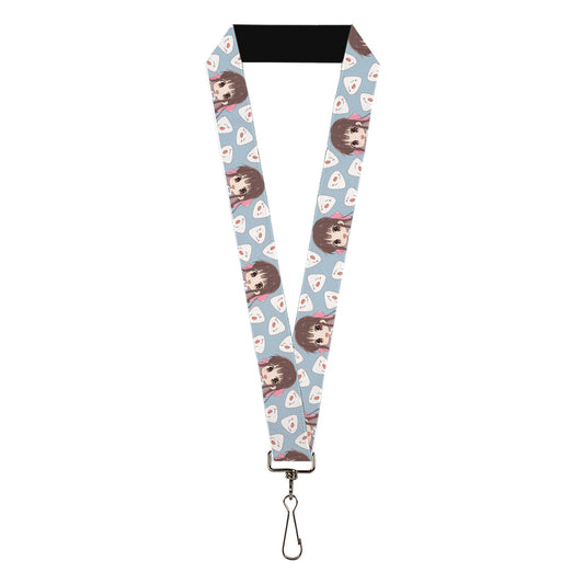 Lanyard - 1.0" - Fruits Basket Chibi Tohru Honda and Rice Ball Scattered Light Blue