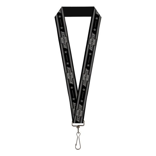 Lanyard - 1.0" - Vintage CHEVROLET 1934 Bowtie Logo Stars Stripe Black Grays