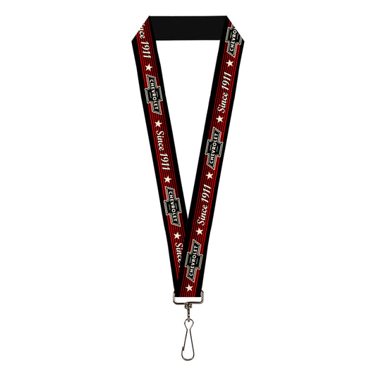 Lanyard - 1.0" - Vintage CHEVROLET Bowtie SINCE 1911 Stars Stripe Black Red Ivory