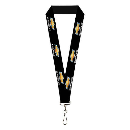 Lanyard - 1.0" - CHEVROLET Bowtie Logo Black Silver Gold White REPEAT