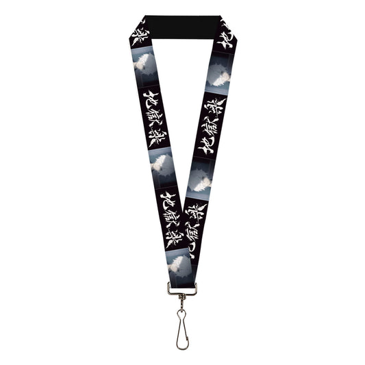 Lanyard - 1.0" - Hell's Paradise Kanji Title Logo and Gabimaru Face Black/White