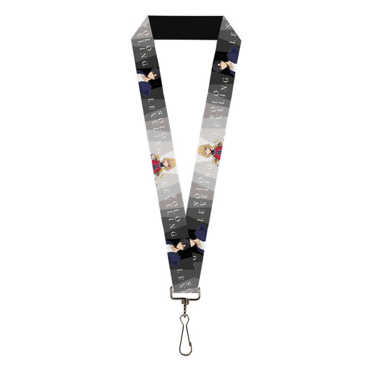 Lanyard - 1.0" - SOLO LEVELING Jinwoo and Hae-In Poses and Title Logo Grays/White