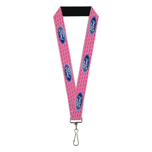 Lanyard - 1.0" - Ford Oval w Text PINK REPEAT
