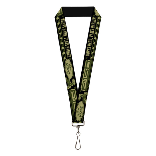 Lanyard - 1.0" - FORD F-150 WORKS HARD, PLAYS HARDER. Stars Black Tan Olive