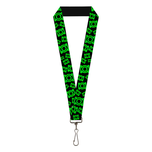 Lanyard - 1.0" - Electric Green Lantern Logo Scattered Black Green