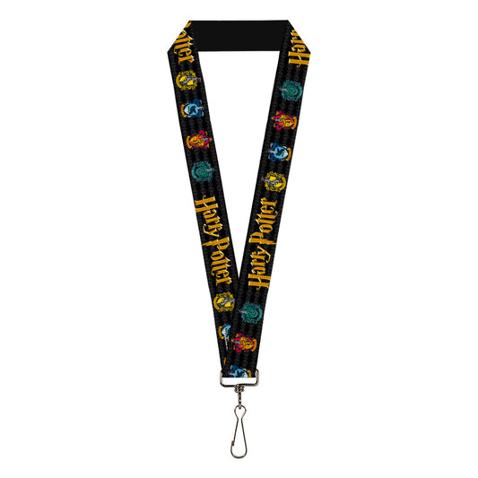 Lanyard - 1.0" - HARRY POTTER Hufflepuff Ravenclaw Gryffindor Slytherin Coat of Arms Black