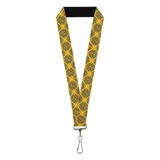 Lanyard - 1.0" - Harry Potter Hufflepuff Crest Plaid Yellows Gray