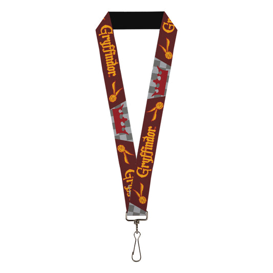 Lanyard - 1.0" - Harry Potter GRYFFINDOR Quiditch Ball Crown Burgundy Red Golds Grays