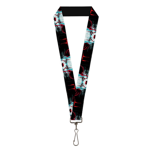 Lanyard - 1.0" - IT CHAPTER TWO Pennywise Face CLOSE-UP Black/Red/Blues
