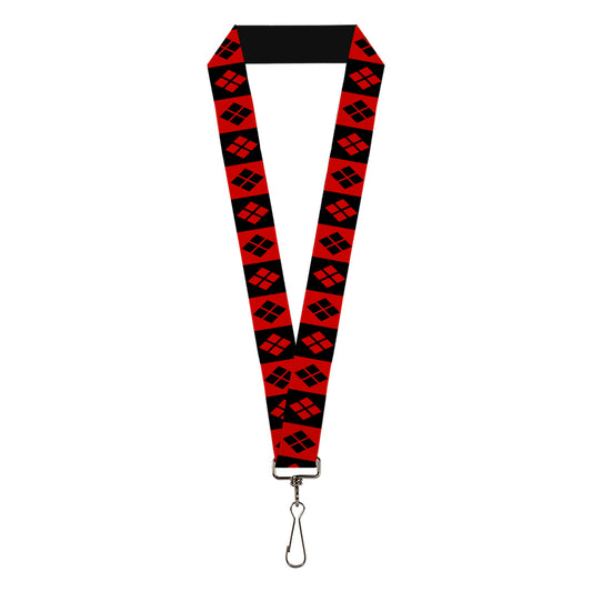 Lanyard - 1.0" - Harley Quinn Diamond Blocks Red Black Black Red