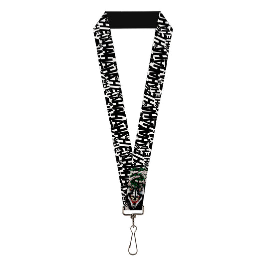 Lanyard - 1.0" - Joker The Killing Joke Holding Head Pose HAHAHA Repeat White Black