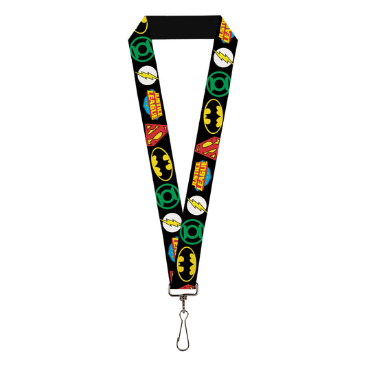 Lanyard - 1.0" - Justice League Superhero Logos CLOSE-UP Black