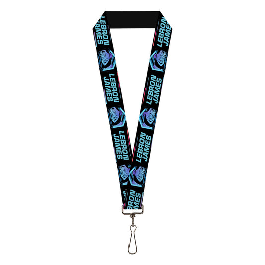 Lanyard - 1.0" - Space Jam 2 LEBRON JAMES Face Icon and Text Black Blues Purples