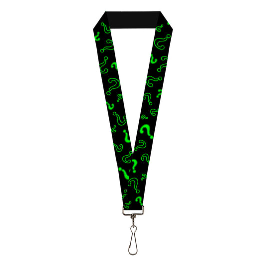 Lanyard - 1.0" - Question Mark Scattered2 Black Neon Green
