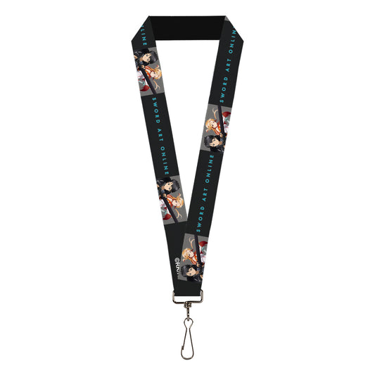 Lanyard - 1.0" - SWORD ART ONLINE Kirito and Asuna Swords Pose and Title Logo Black