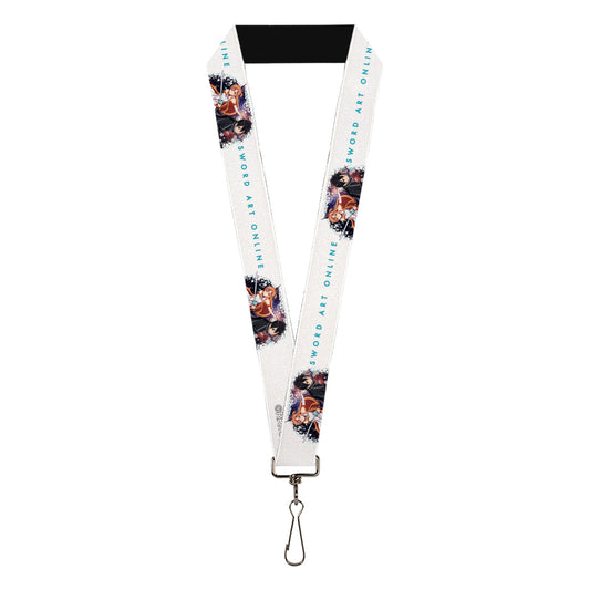 Lanyard - 1.0" - SWORD ART ONLINE Asuna and Kirito Action Pose and Title Logo White