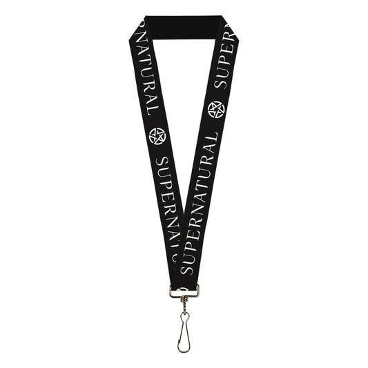 Lanyard - 1.0" - SUPERNATURAL Text and Pentagram Black/White