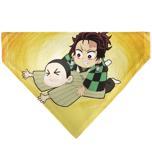 Pet Bandana - Demon Slayer Chibi Tanjiro and Shoichi Wrestling Pose Yellows