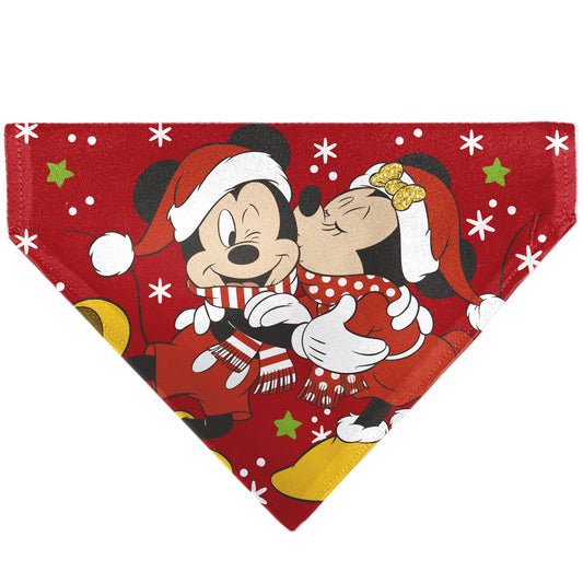 Pet Bandana - Holiday Mickey and Minnie Santa Hat Kissing Pose Red