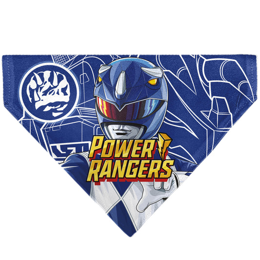 Pet Bandana - POWER RANGERS Blue Ranger Triceratops Coin Icon and Zord Blue/White