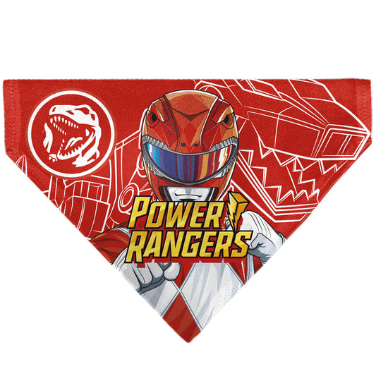 Pet Bandana - POWER RANGERS Red Ranger Tyrannosaurus Rex Coin Icon and Zord Red/White