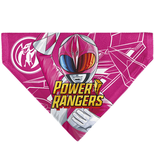 Pet Bandana - POWER RANGERS Pink Ranger Pterodactyl Coin Icon and Zord Pink/White