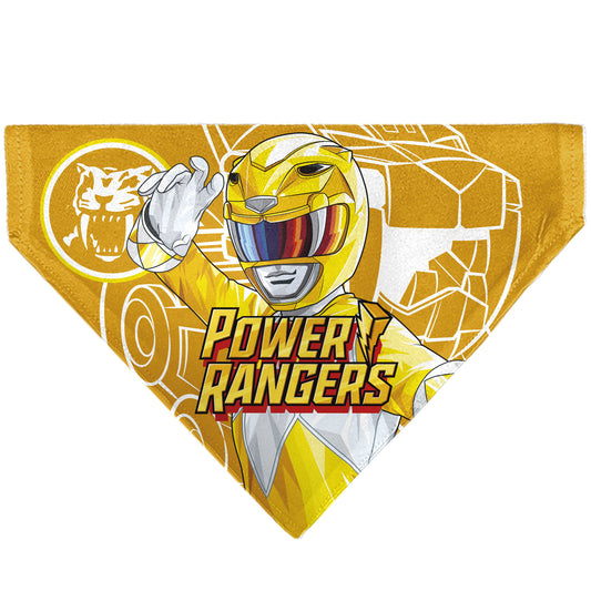 Pet Bandana - POWER RANGERS Yellow Ranger Sabertooth Tiger Coin Icon and Zord Yellow/White