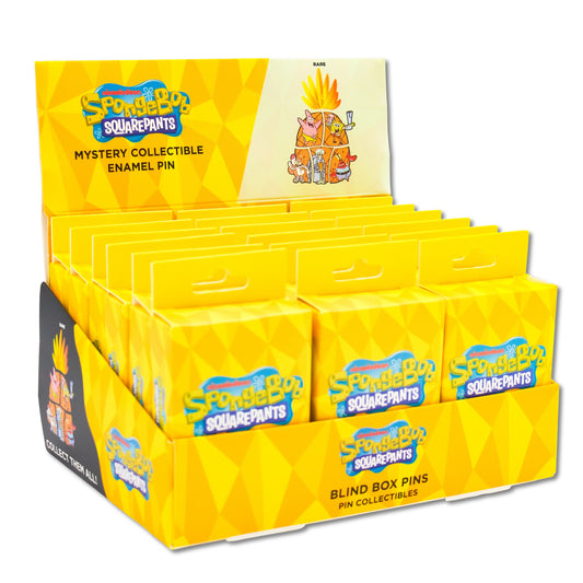 SpongeBob SquarePants Puzzle Mystery Enamel Pin Blind Box PDQ - SpongeBob and Gary, Patrick, Sandy, Squidward, Mr. Krabs or Plankton - 18 Boxes Total