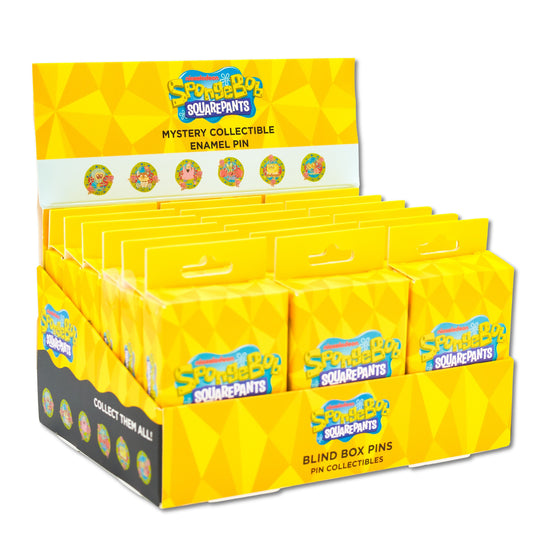 SpongeBob SquarePants Glow in the Dark Mystery Enamel Pin Blind Box PDQ - SpongeBob, Patrick, Squidward, Mr. Krabs, Gary, or Sandy - 18 Boxes Total