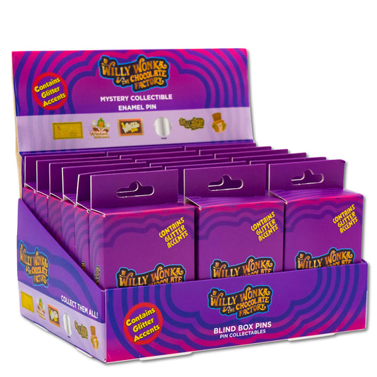 Blind Box Mystery Pin PDQ - Willy Wonka and the Chocolate Factory - 18 Total Boxes of Randomly Assorted Pins