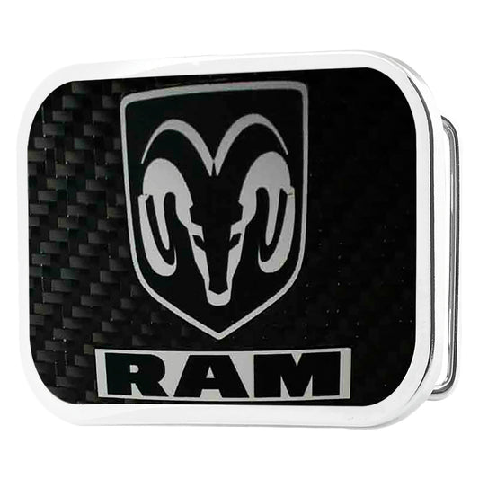 Ram Head Text Framed Marquetry Carbon Fiber Reverse Brushed Metal - Chrome Rock Star Buckle