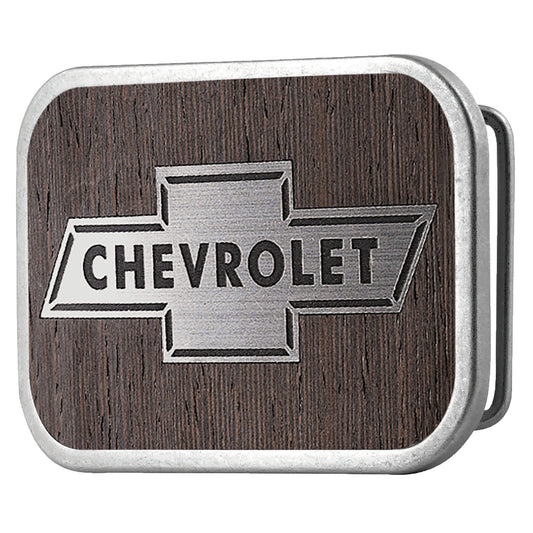 Chevy Bowtie Framed Marquetry Black Walnut Metal - Matte Rock Star Buckle