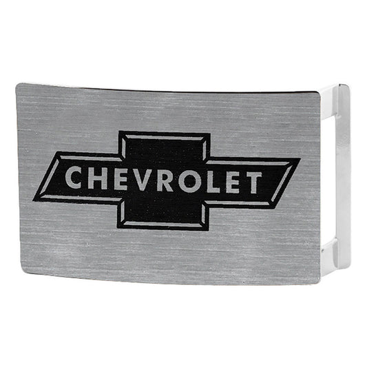 Chevy Bowtie Rock Star Buckle - Brushed Silver Black