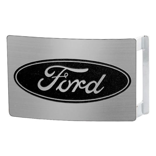 Ford Oval Rock Star Buckle - Brushed Silver Black