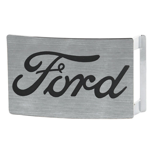 Ford Script Rock Star Buckle - Brushed Silver Black