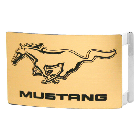 Ford Mustang w Text Rock Star Buckle - Brushed Gold Black